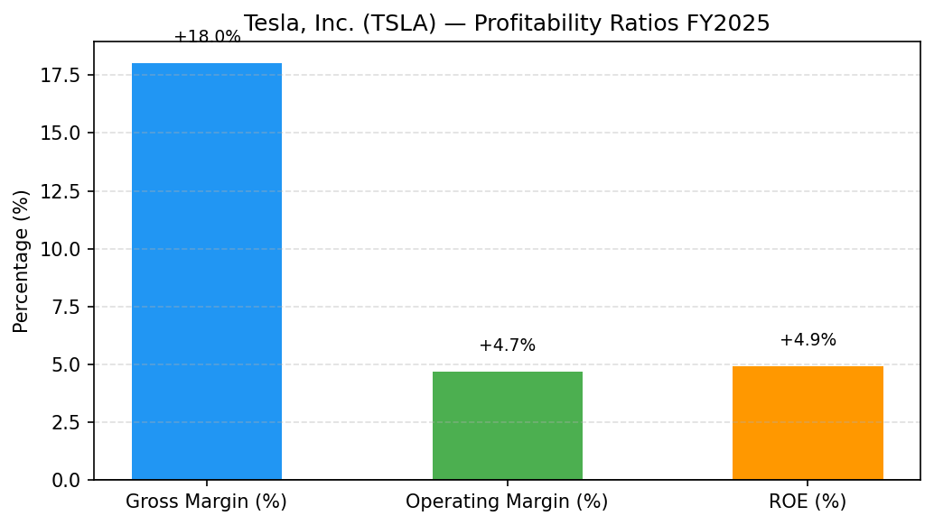 TSLA (TSLA) 영업이익률·매출총이익률 수익성 마진 차트 FY2025